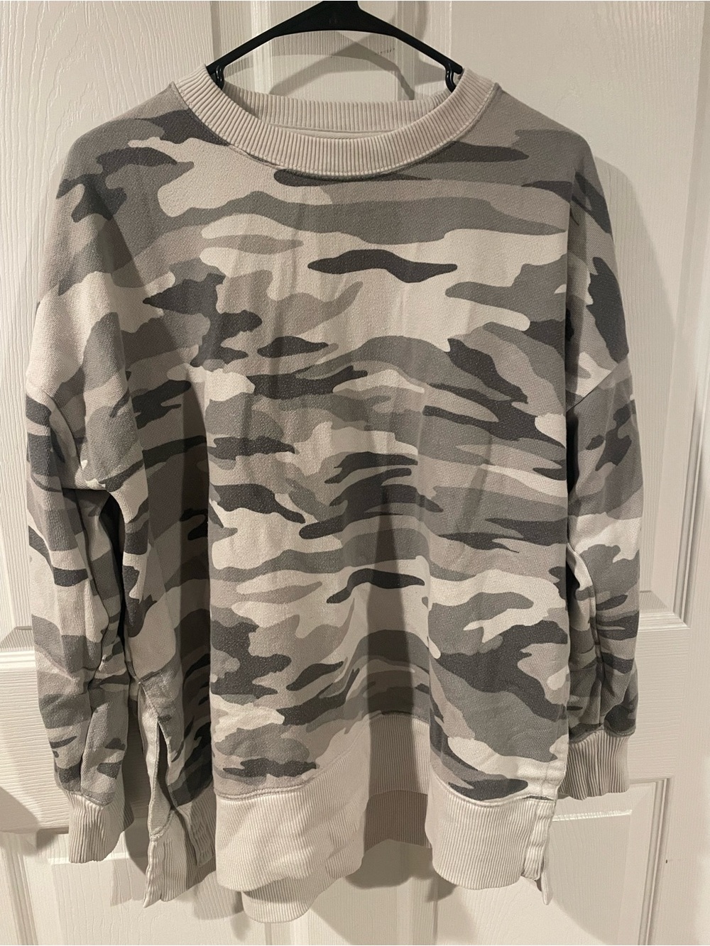 aerie Neutral Camo Crewneck Sweatshirt in Gray and Cream